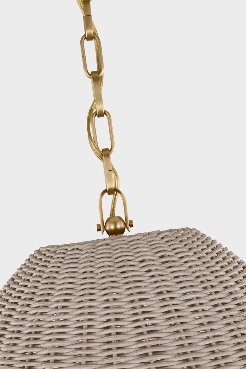 Kokomo 20" Elongated Pendant | Antique-Burnished Brass | Ash Wicker Shade