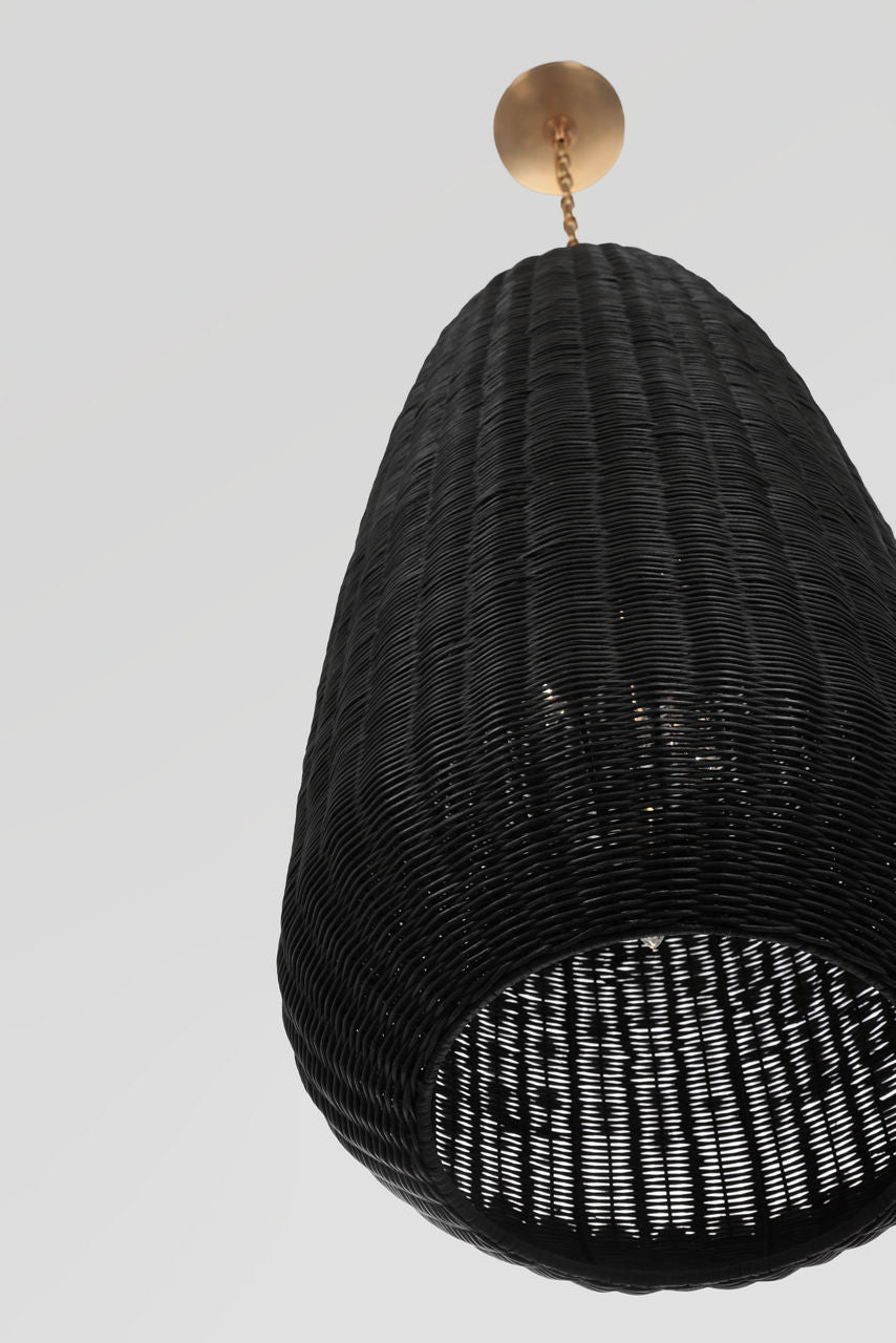 Kokomo 20" Elongated Pendant | Antique-Burnished Brass | Charcoal Wicker Shade
