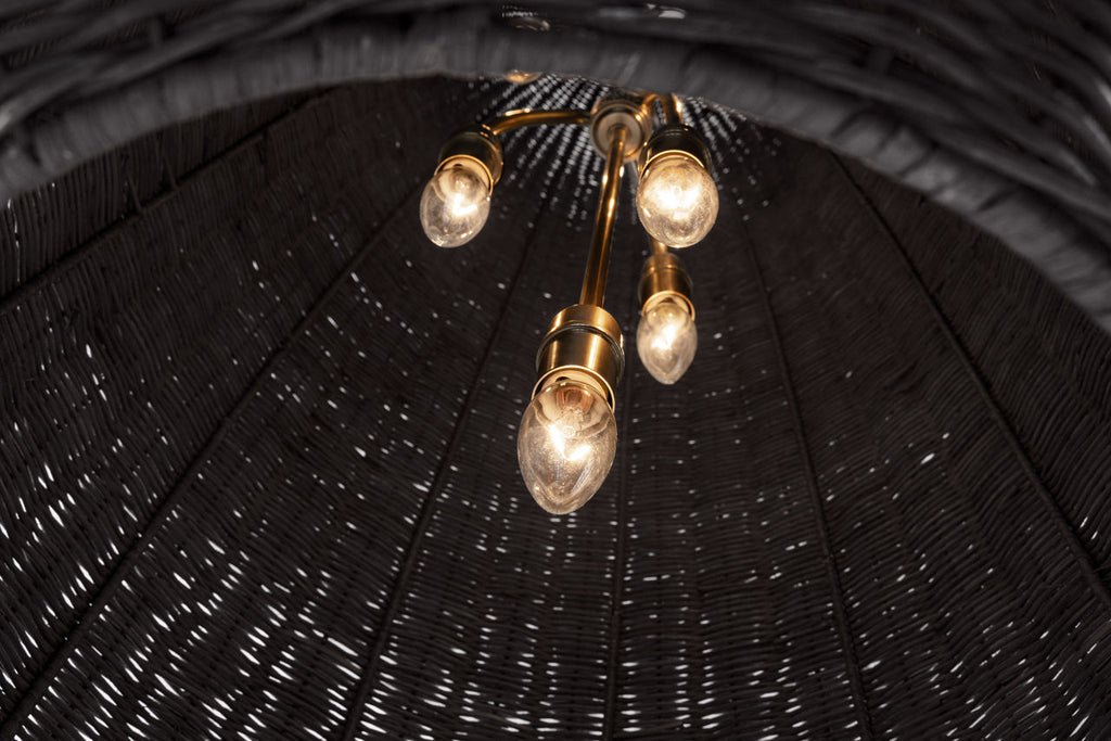 Kokomo 20" Elongated Pendant | Antique-Burnished Brass | Charcoal Wicker Shade