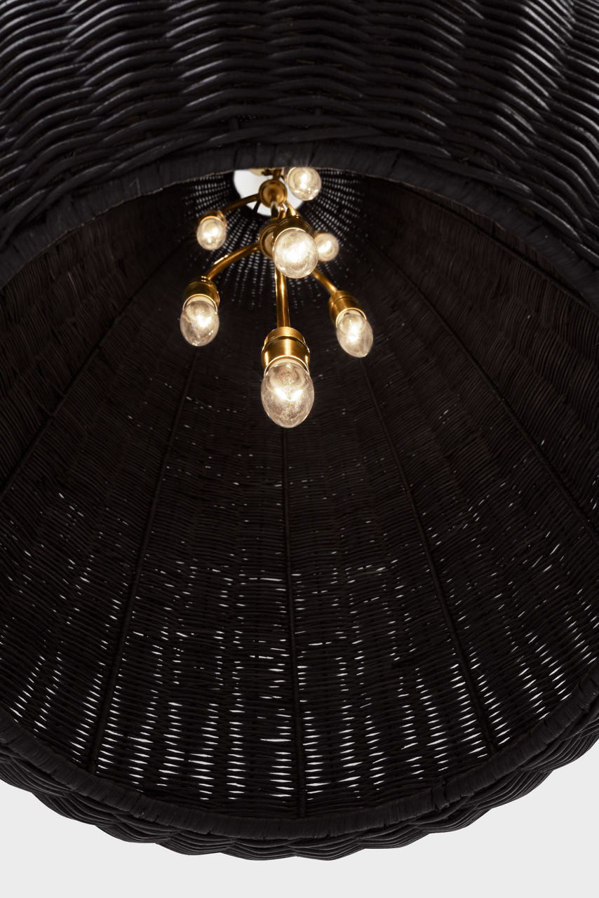 Kokomo 20" Elongated Pendant | Antique-Burnished Brass | Charcoal Wicker Shade