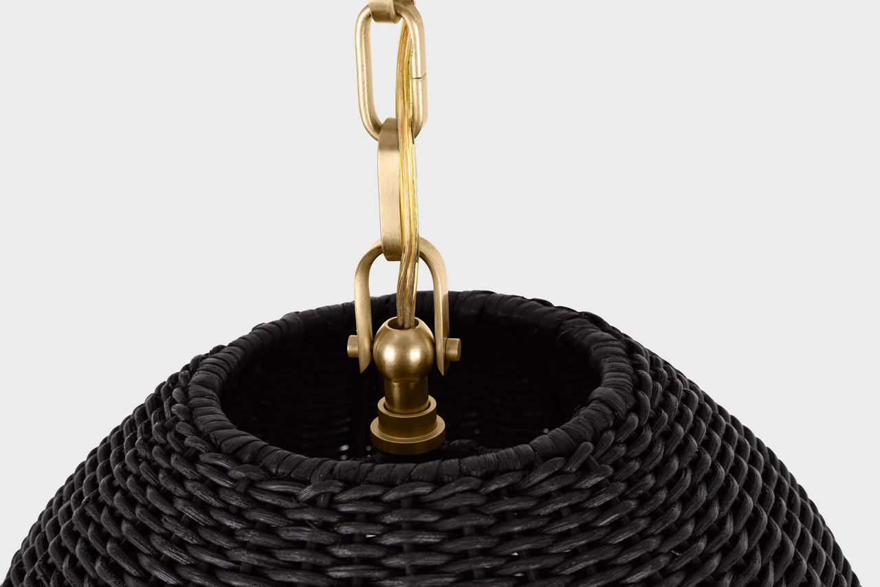Kokomo 20" Elongated Pendant | Antique-Burnished Brass | Charcoal Wicker Shade