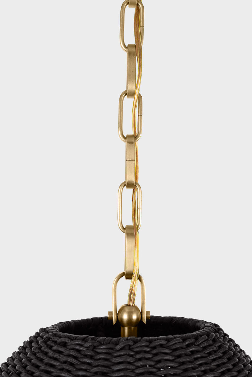 Kokomo 20" Elongated Pendant | Antique-Burnished Brass | Charcoal Wicker Shade