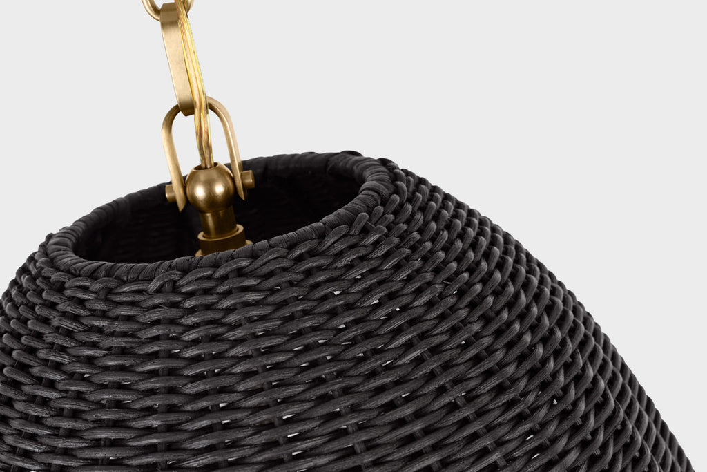 Kokomo 20" Elongated Pendant | Antique-Burnished Brass | Charcoal Wicker Shade