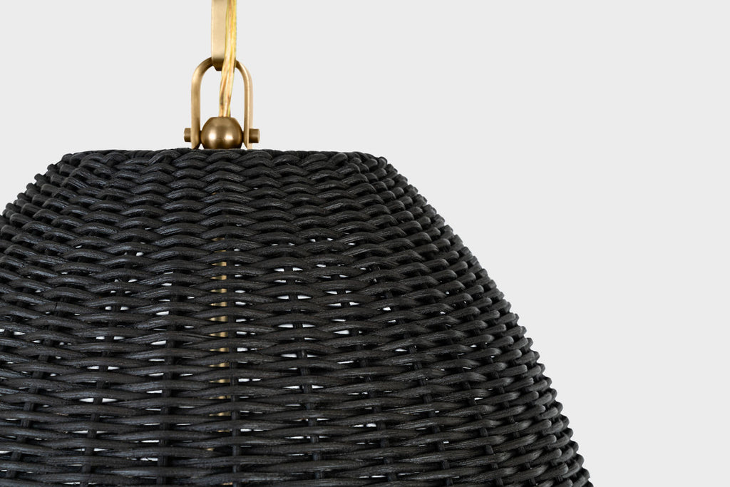 Kokomo 20" Elongated Pendant | Antique-Burnished Brass | Charcoal Wicker Shade