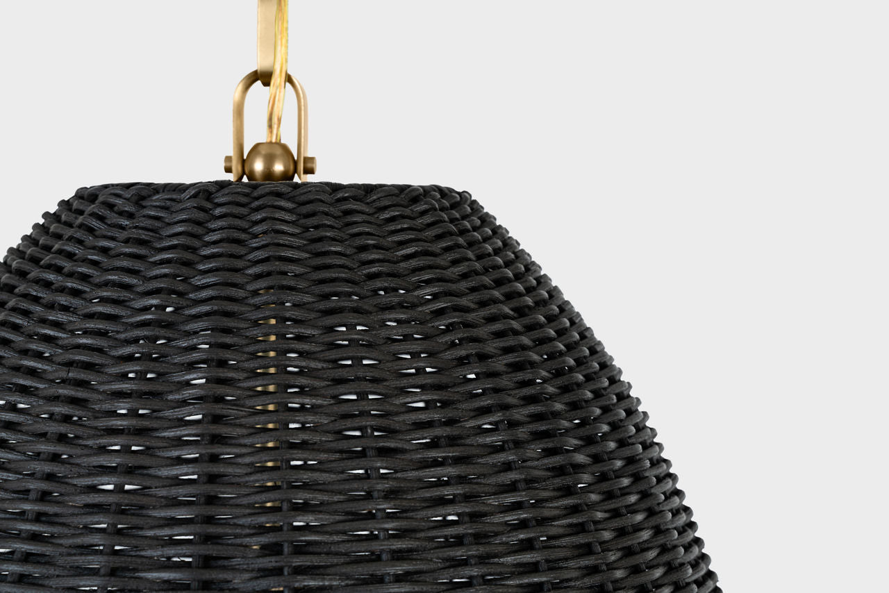 Kokomo 20" Elongated Pendant | Antique-Burnished Brass | Charcoal Wicker Shade