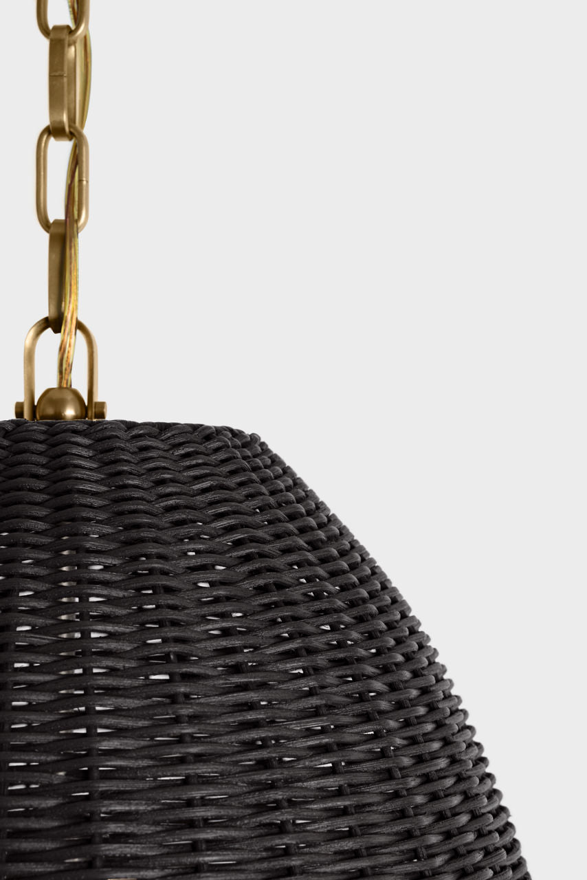 Kokomo 20" Elongated Pendant | Antique-Burnished Brass | Charcoal Wicker Shade