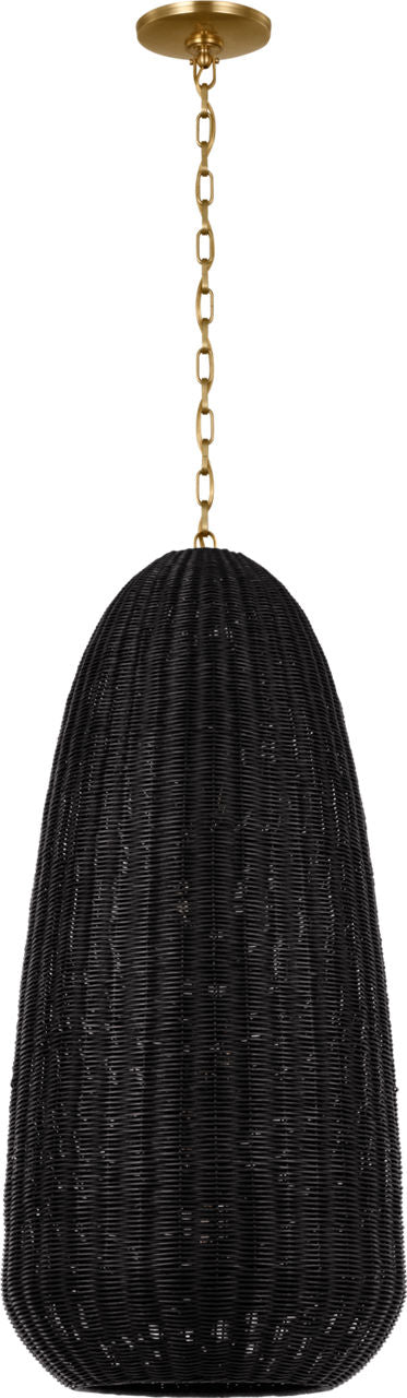 Kokomo 20" Elongated Pendant | Antique-Burnished Brass | Charcoal Wicker Shade