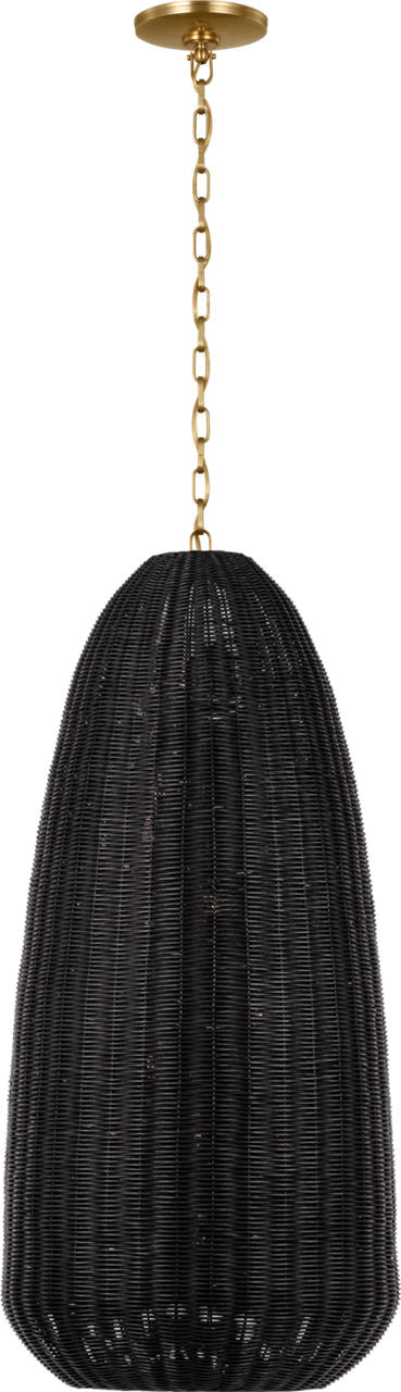 Kokomo 20" Elongated Pendant | Antique-Burnished Brass | Charcoal Wicker Shade