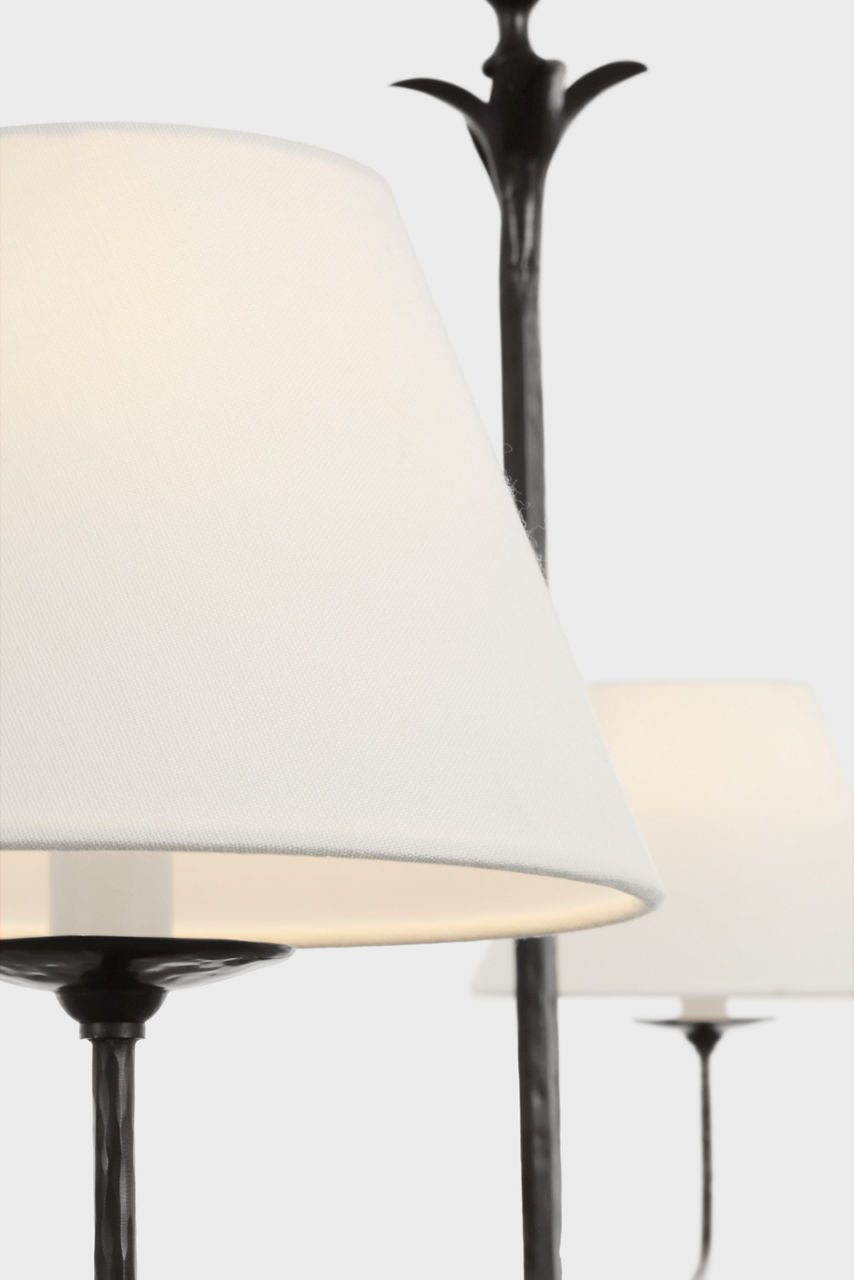 Amalfi 57" Linear Chandelier | Waxed Black | Linen Shades