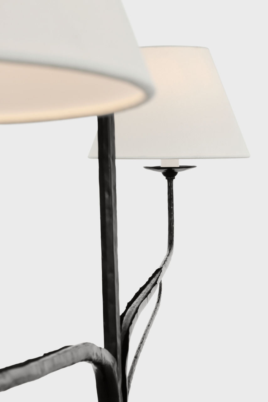 Amalfi 57" Linear Chandelier | Waxed Black | Linen Shades