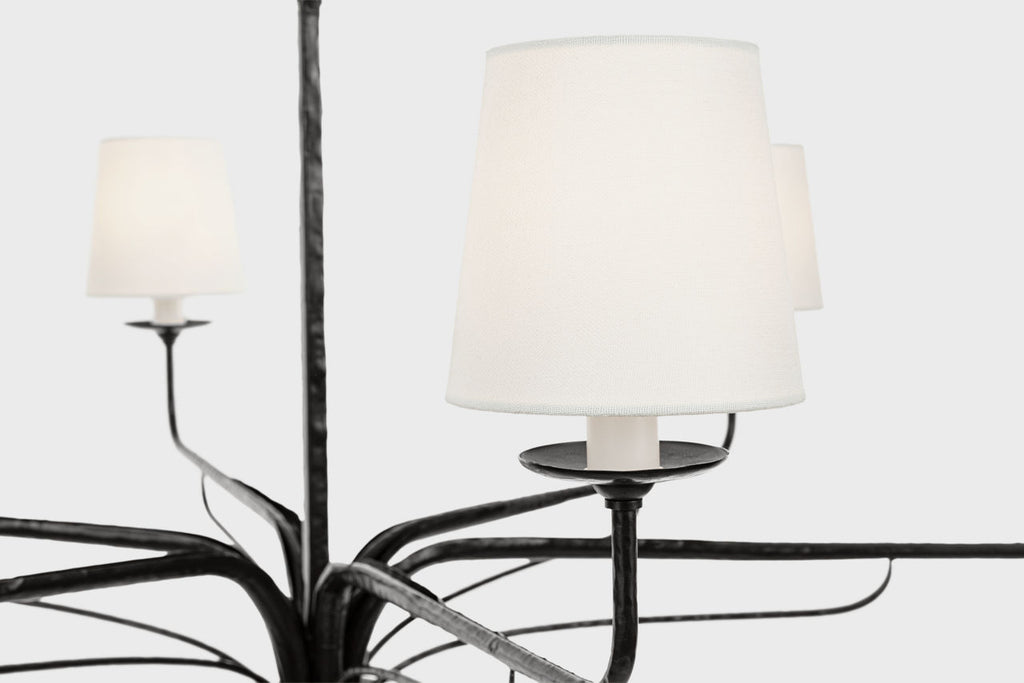 Amalfi 41" Chandelier | Waxed Black | Linen Shades