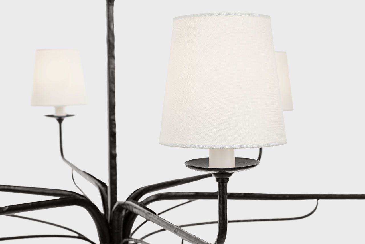 Amalfi 41" Chandelier | Waxed Black | Linen Shades