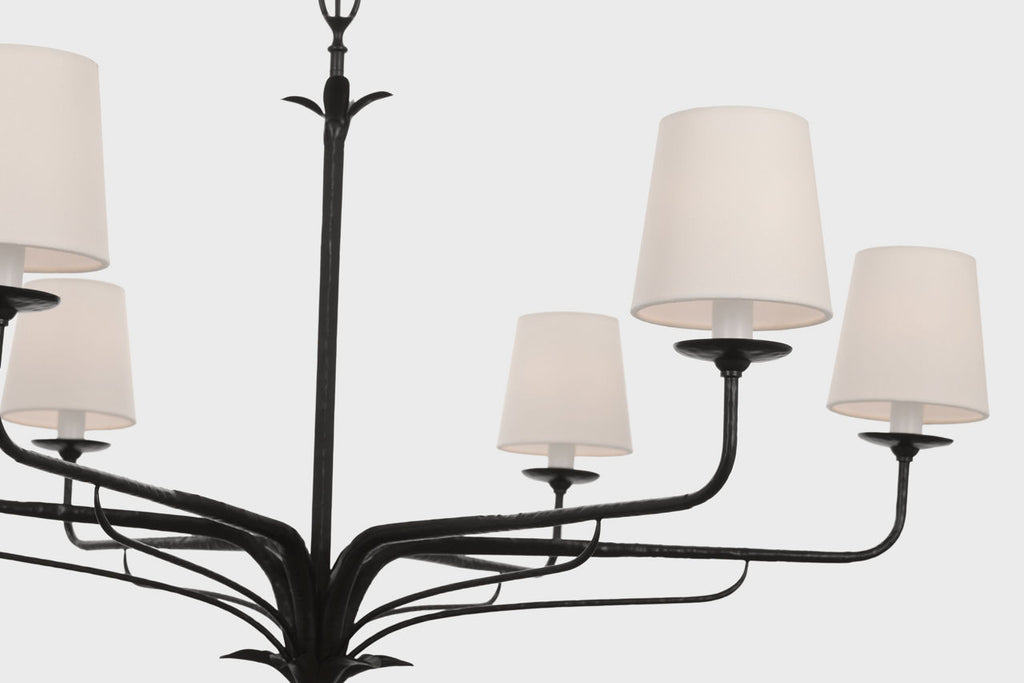Amalfi 41" Chandelier | Waxed Black | Linen Shades