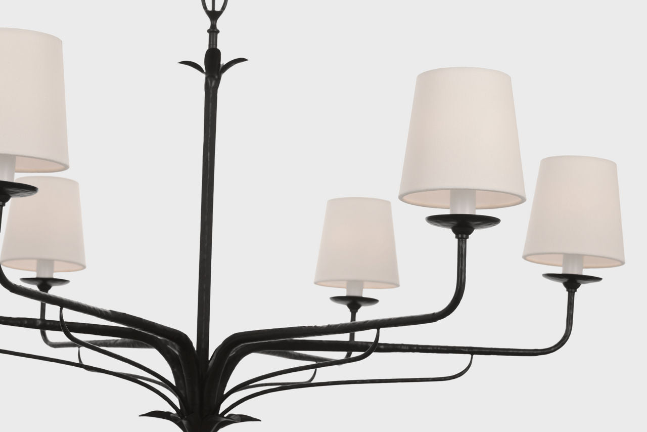 Amalfi 41" Chandelier | Waxed Black | Linen Shades