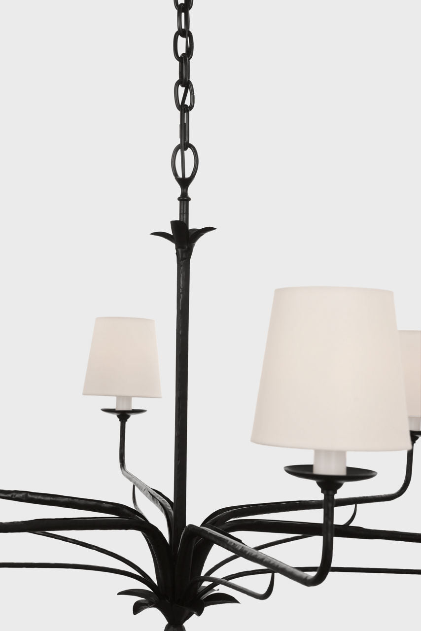 Amalfi 41" Chandelier | Waxed Black | Linen Shades