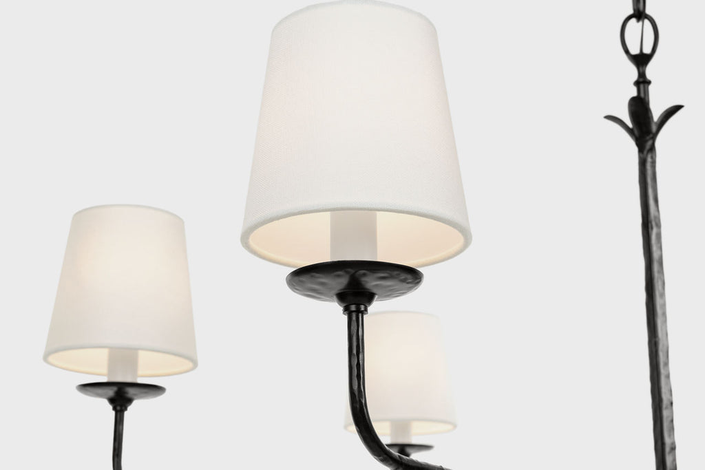 Amalfi 41" Chandelier | Waxed Black | Linen Shades