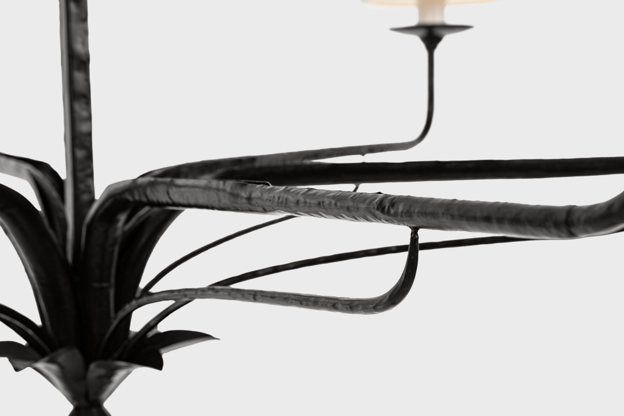 Amalfi 41" Chandelier | Waxed Black | Linen Shades