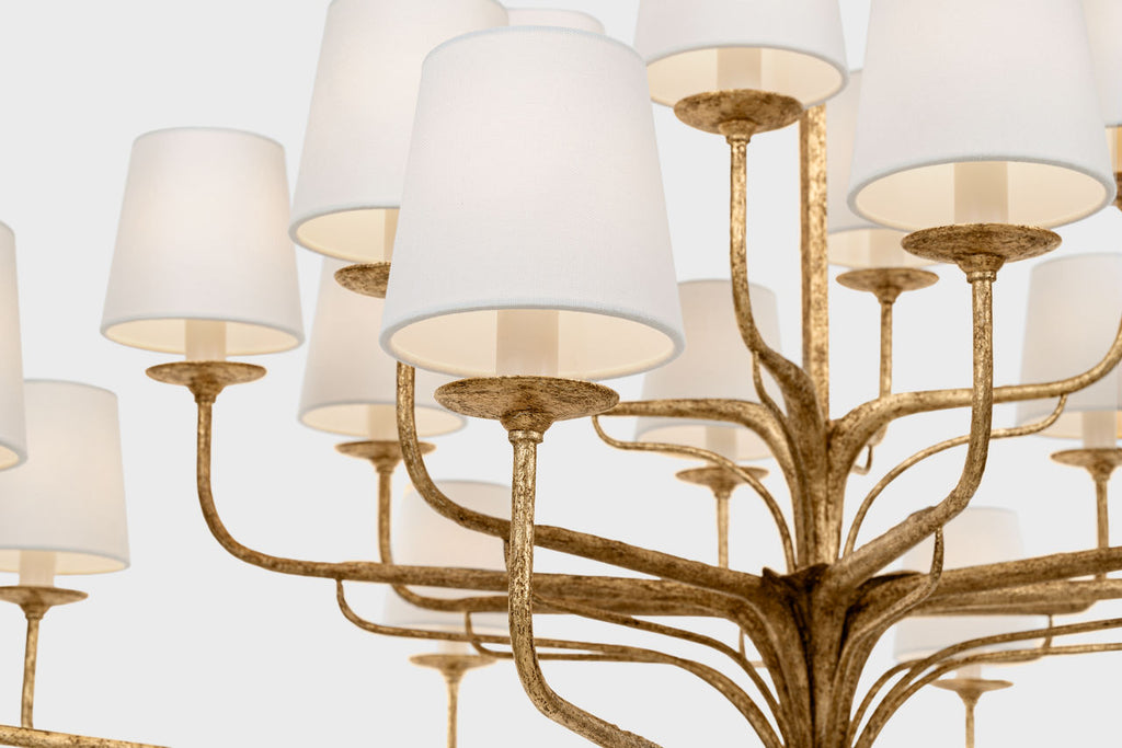Amalfi 50" Three-Tiered Chandelier | Milano Gold | Linen Shades