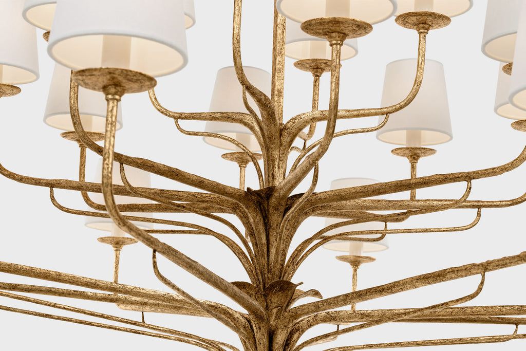 Amalfi 50" Three-Tiered Chandelier | Milano Gold | Linen Shades