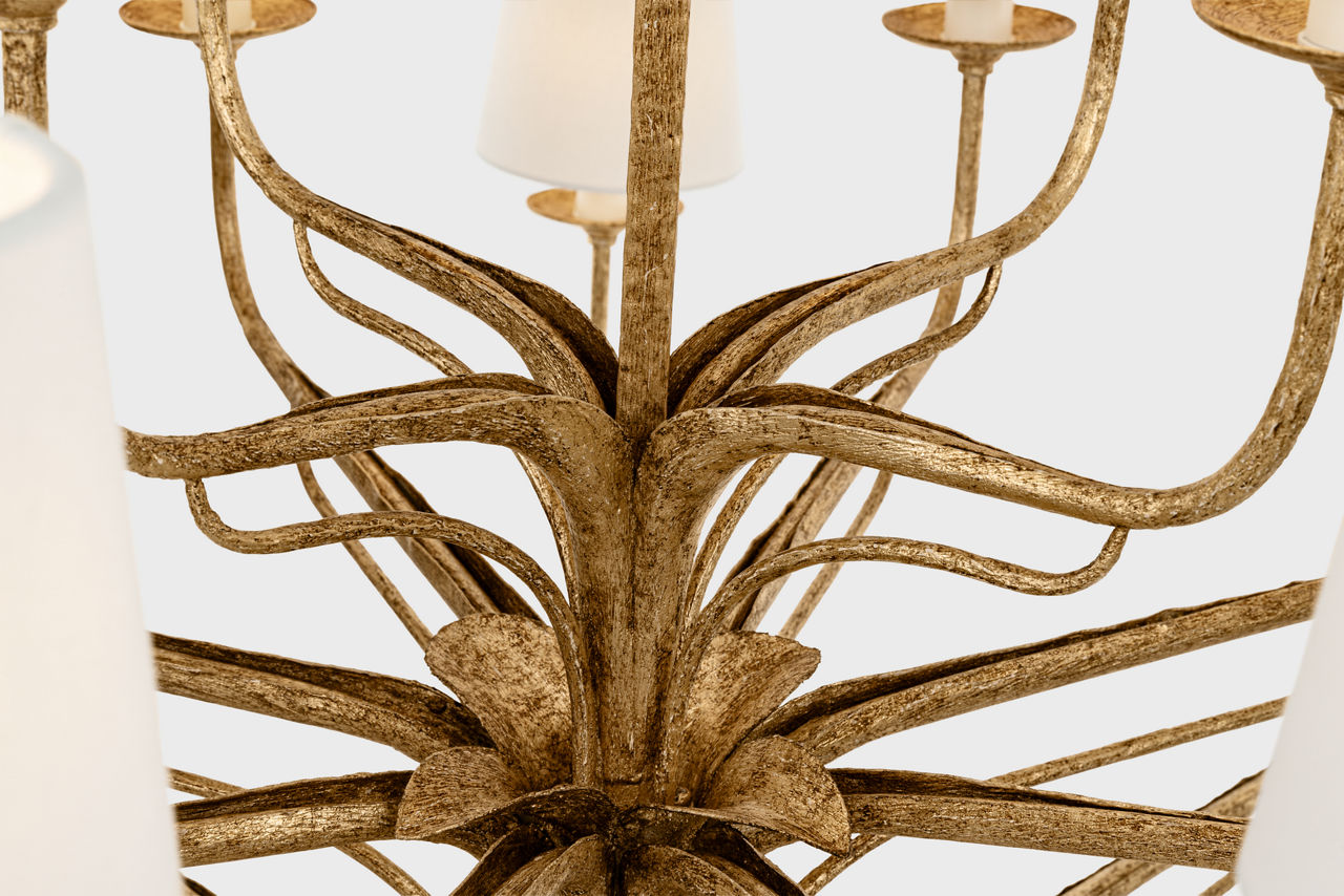 Amalfi 50" Three-Tiered Chandelier | Milano Gold | Linen Shades