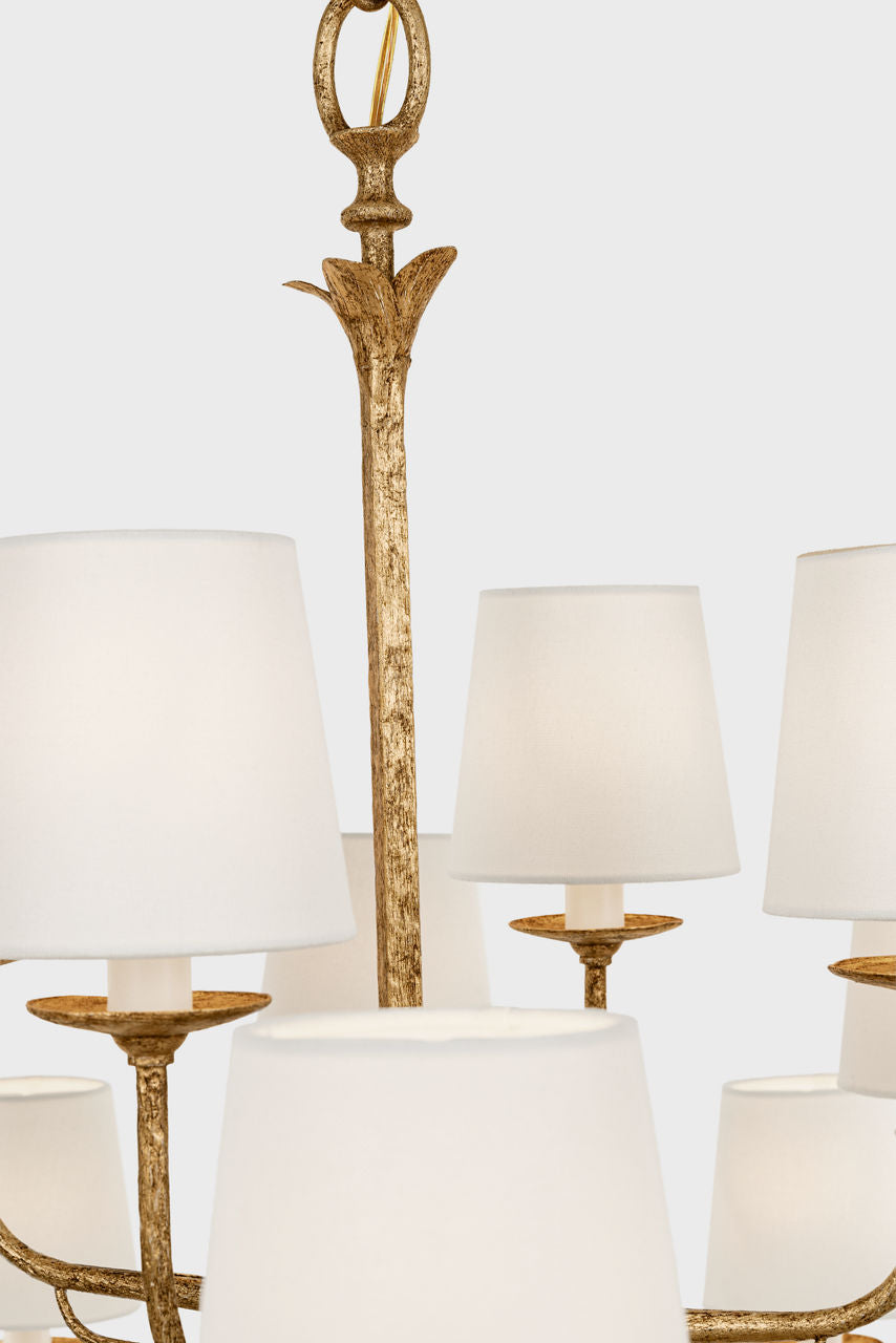 Amalfi 50" Three-Tiered Chandelier | Milano Gold | Linen Shades