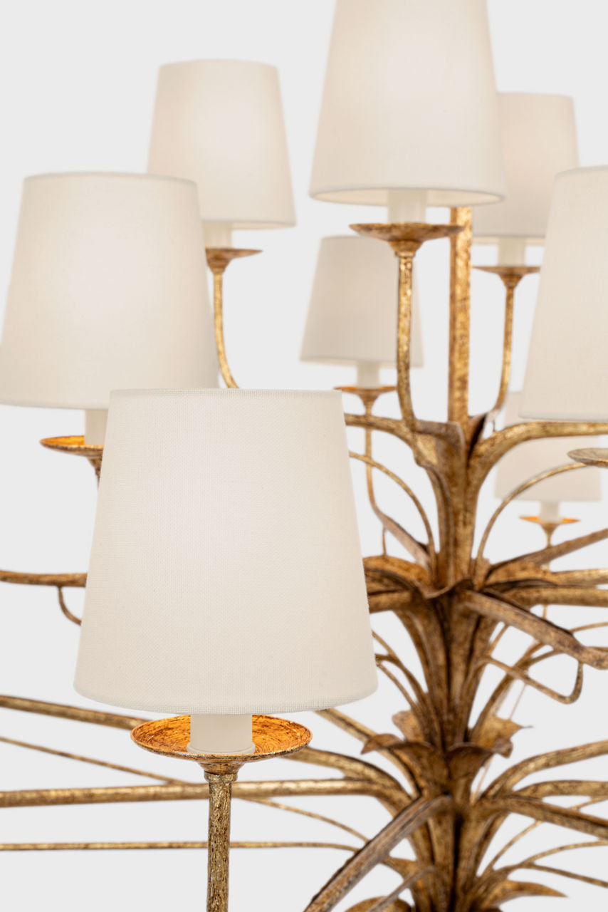 Amalfi 50" Three-Tiered Chandelier | Milano Gold | Linen Shades
