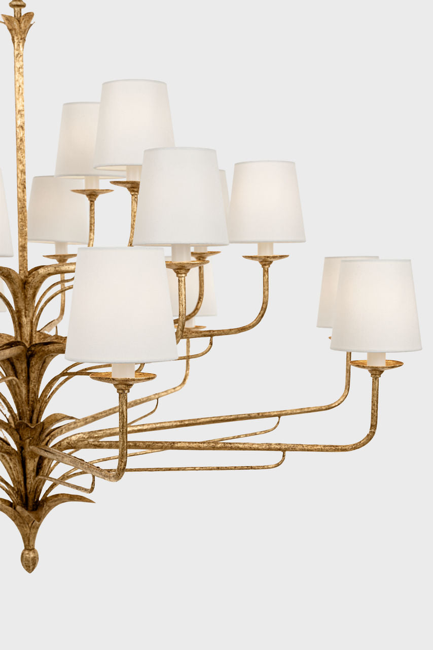 Amalfi 50" Three-Tiered Chandelier | Milano Gold | Linen Shades
