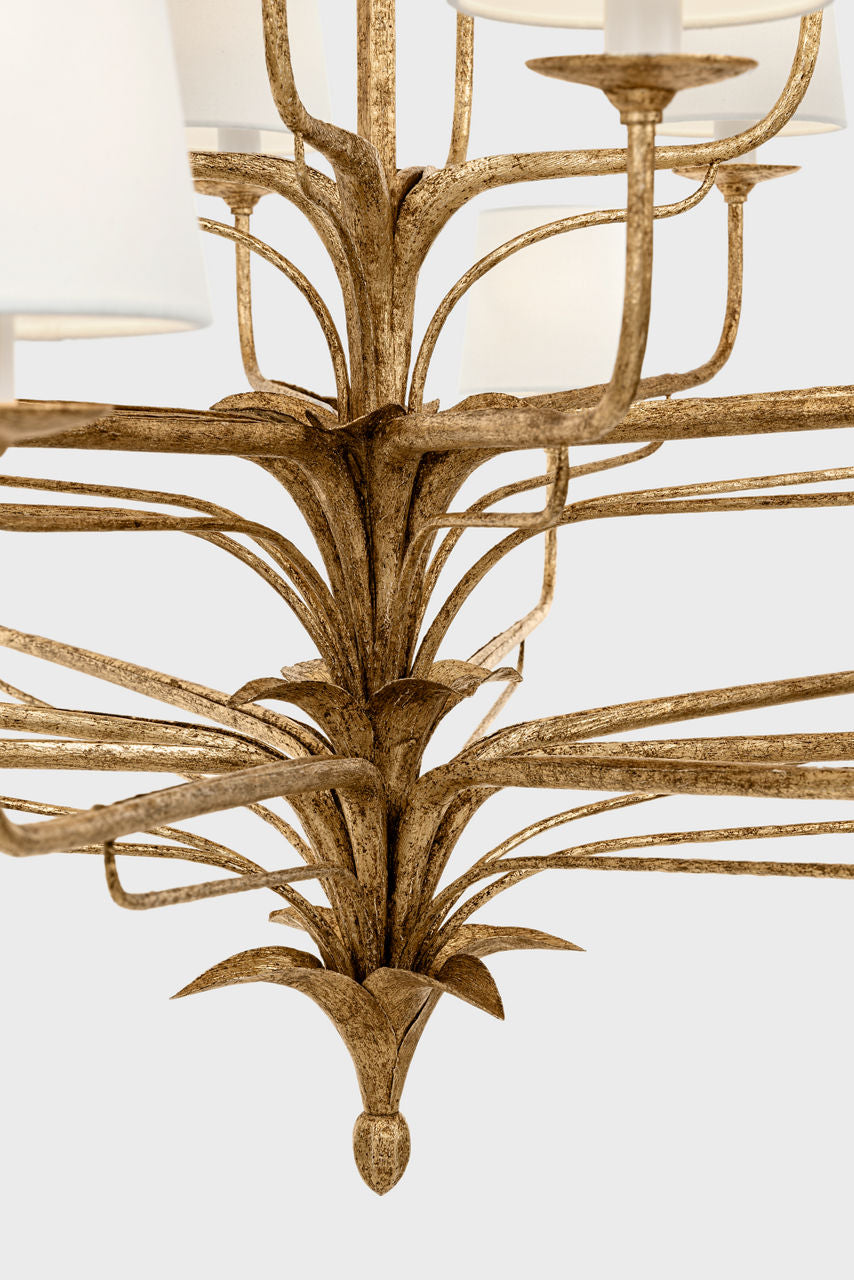 Amalfi 50" Three-Tiered Chandelier | Milano Gold | Linen Shades