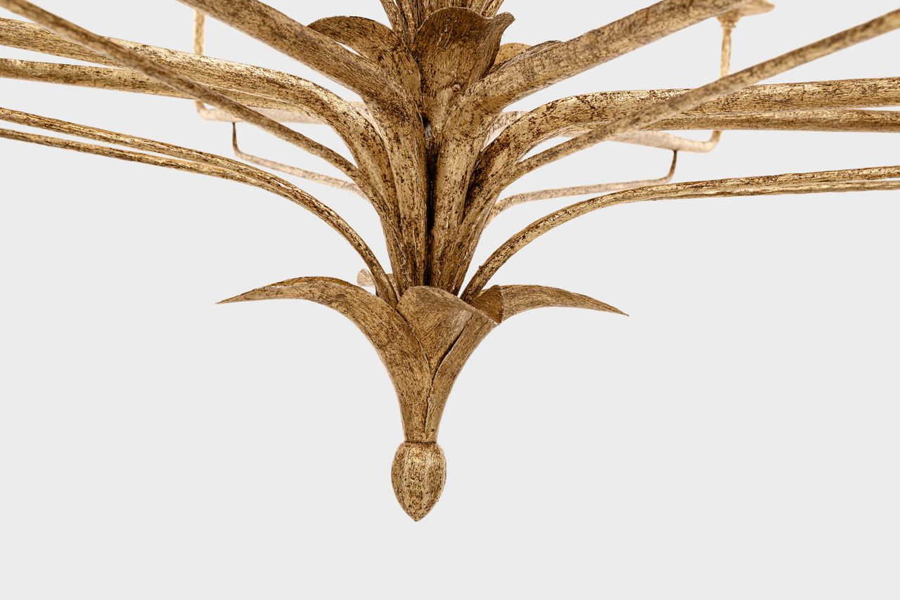 Amalfi 50" Three-Tiered Chandelier | Milano Gold | Linen Shades
