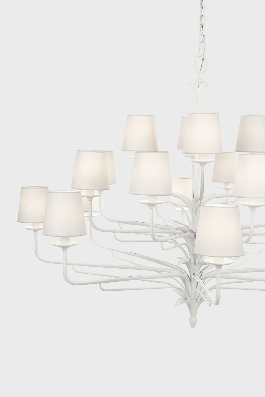 Amalfi 50" Three-Tiered Chandelier | Plaster White | Linen Shades