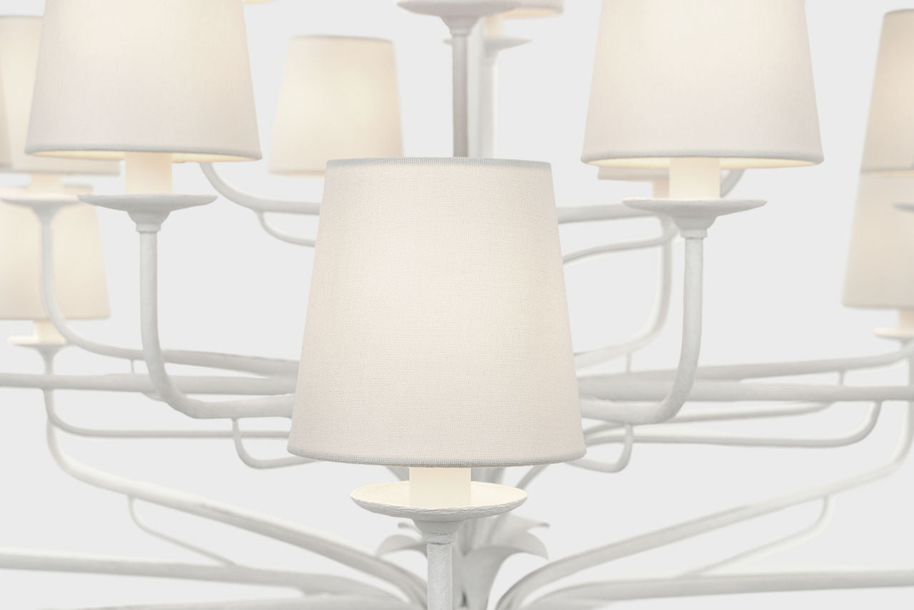 Amalfi 50" Three-Tiered Chandelier | Plaster White | Linen Shades
