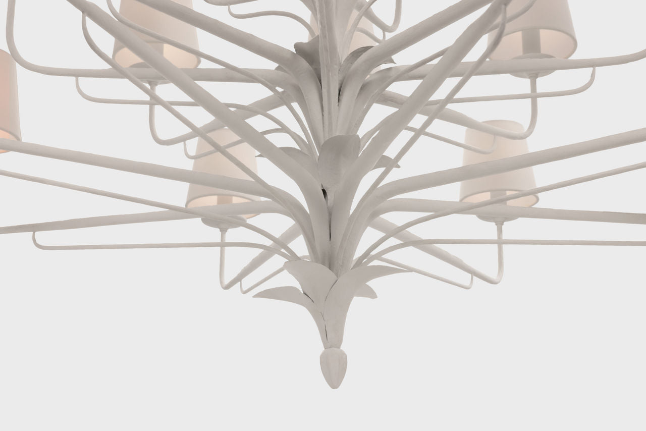 Amalfi 50" Three-Tiered Chandelier | Plaster White | Linen Shades