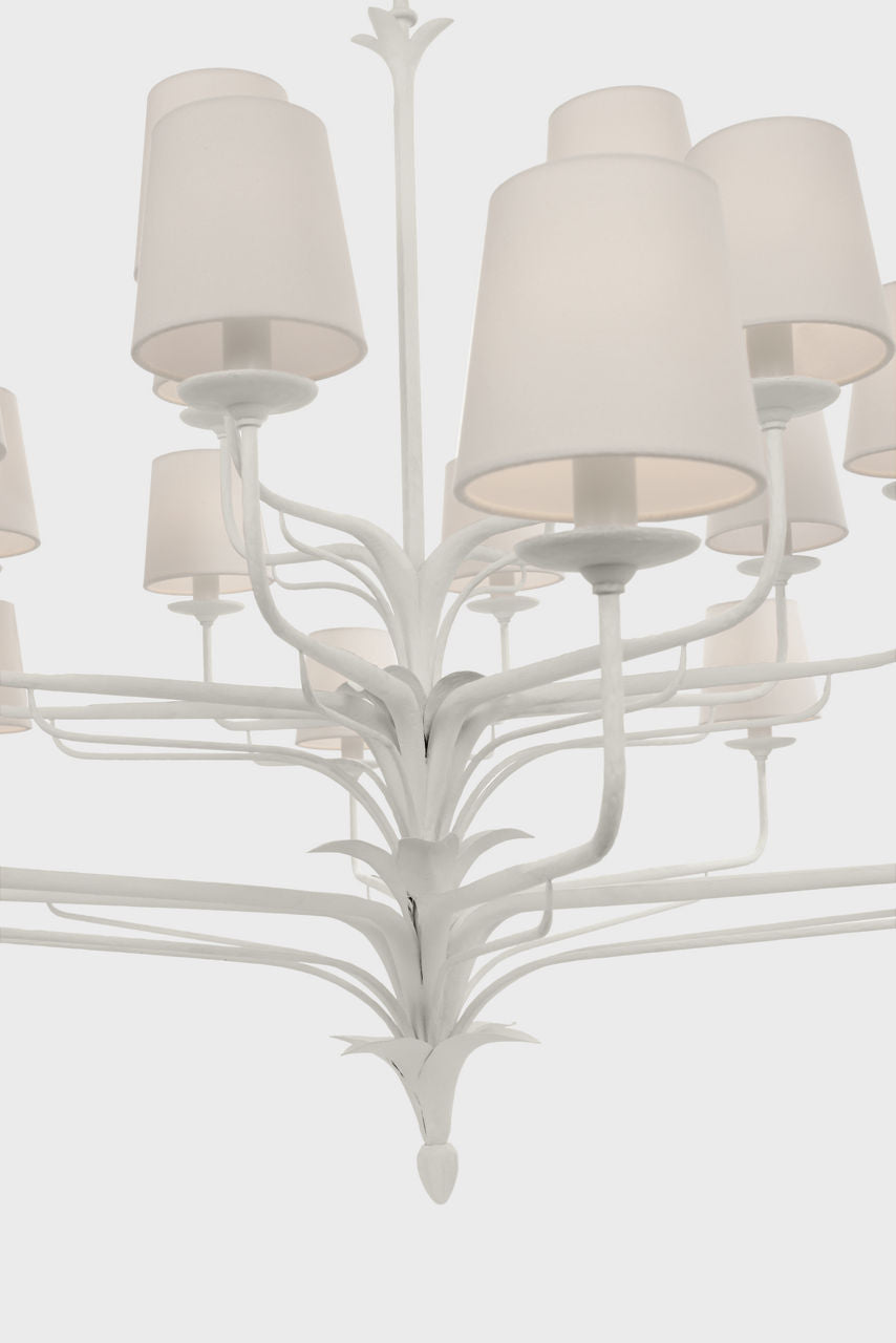 Amalfi 50" Three-Tiered Chandelier | Plaster White | Linen Shades