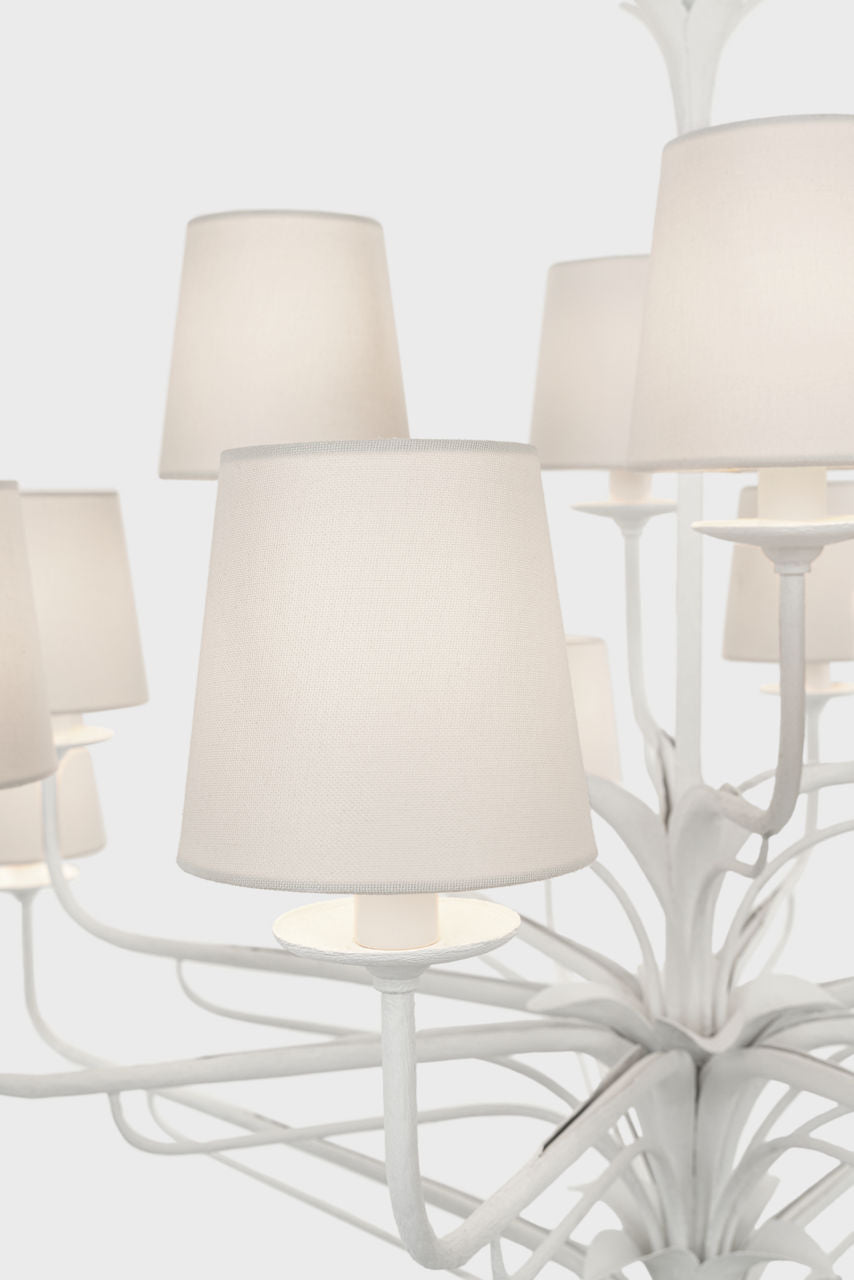 Amalfi 50" Three-Tiered Chandelier | Plaster White | Linen Shades
