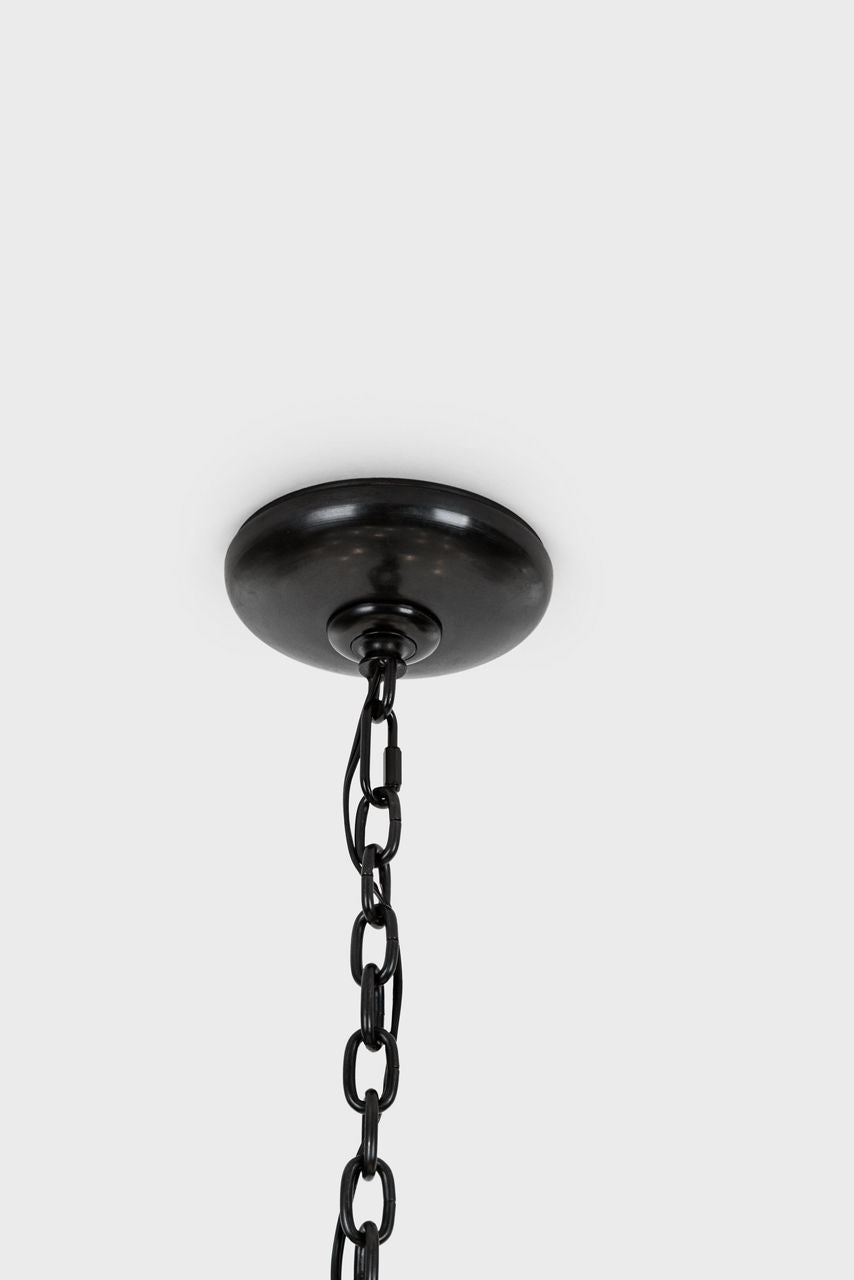Amalfi 50" Three-Tiered Chandelier | Waxed Black | Linen Shades