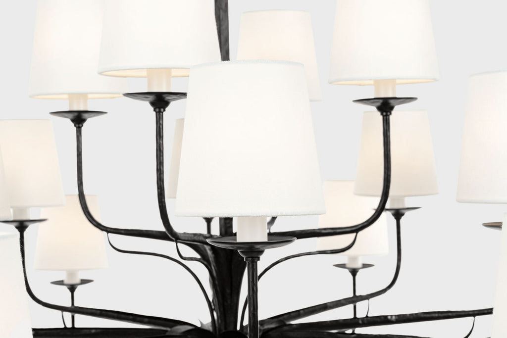 Amalfi 50" Three-Tiered Chandelier | Waxed Black | Linen Shades