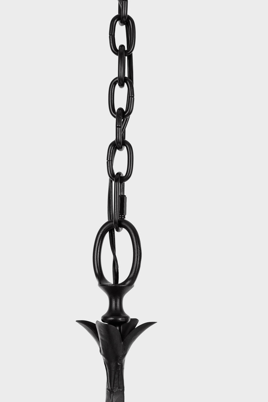 Amalfi 50" Three-Tiered Chandelier | Waxed Black | Linen Shades