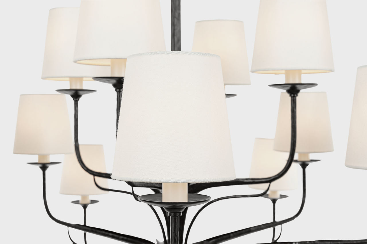 Amalfi 50" Three-Tiered Chandelier | Waxed Black | Linen Shades