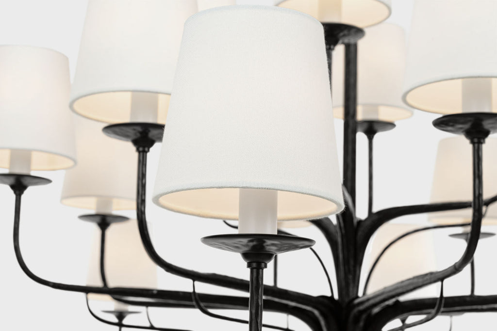 Amalfi 50" Three-Tiered Chandelier | Waxed Black | Linen Shades