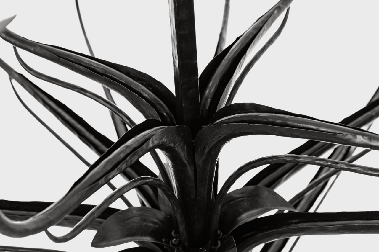 Amalfi 50" Three-Tiered Chandelier | Waxed Black | Linen Shades