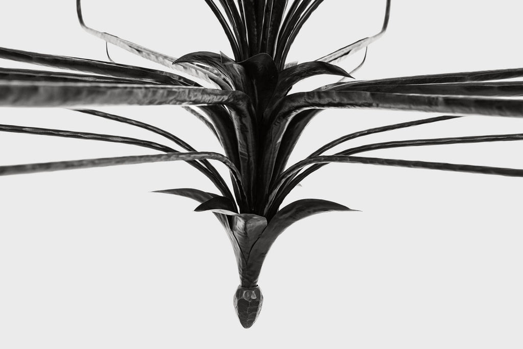 Amalfi 50" Three-Tiered Chandelier | Waxed Black | Linen Shades