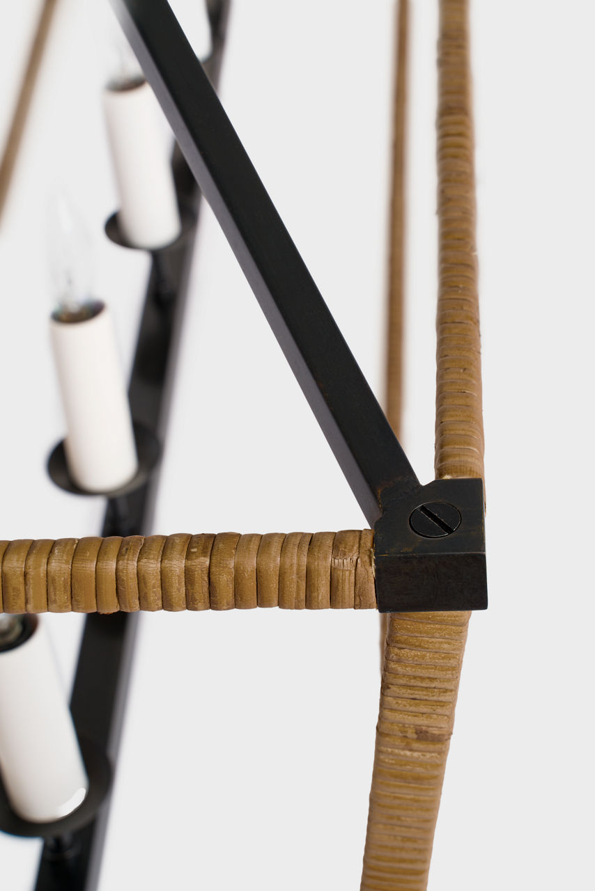 Darlana Medium Rattan Wrapped Linear Lantern | Aged Iron and Natural Rattan