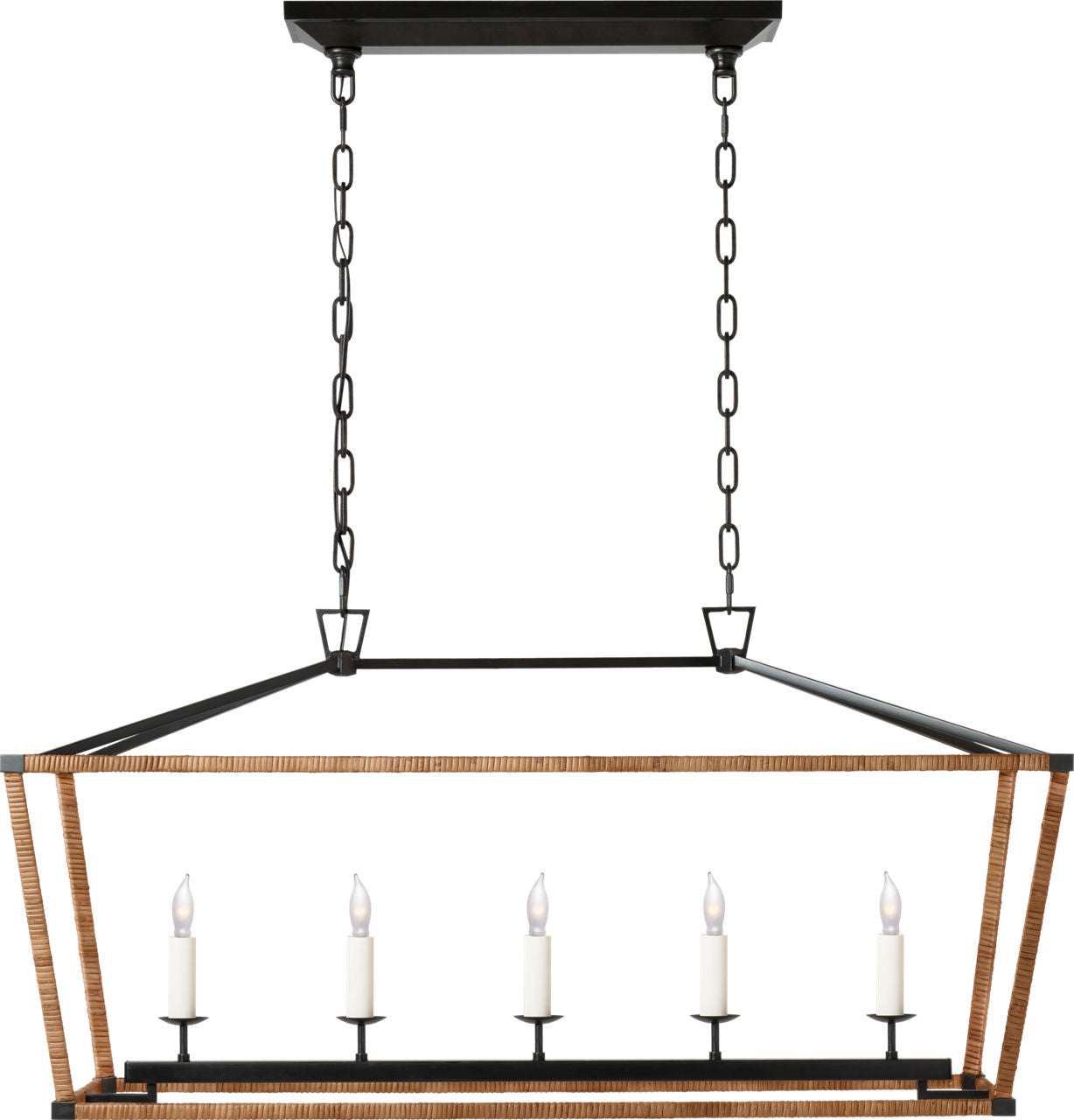 Darlana Medium Rattan Wrapped Linear Lantern | Aged Iron and Natural Rattan