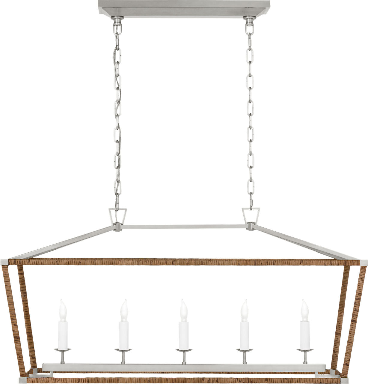 Darlana Medium Rattan Wrapped Linear Lantern | Polished Nickel and Natural Rattan