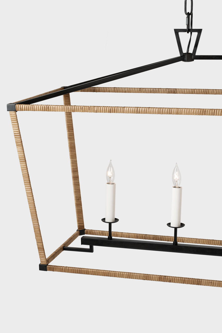 Darlana Large Rattan Wrapped Linear Lantern | Aged Iron and Natural Rattan