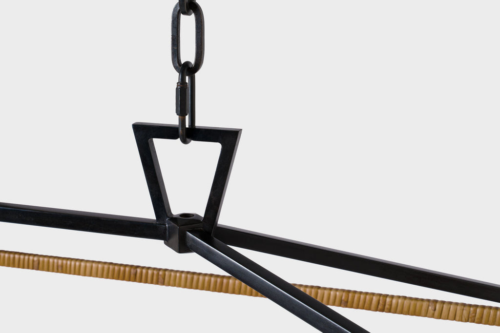Darlana Large Rattan Wrapped Linear Lantern | Aged Iron and Natural Rattan