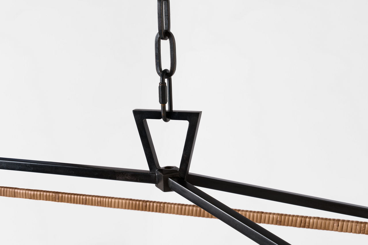 Darlana Large Rattan Wrapped Linear Lantern | Aged Iron and Natural Rattan