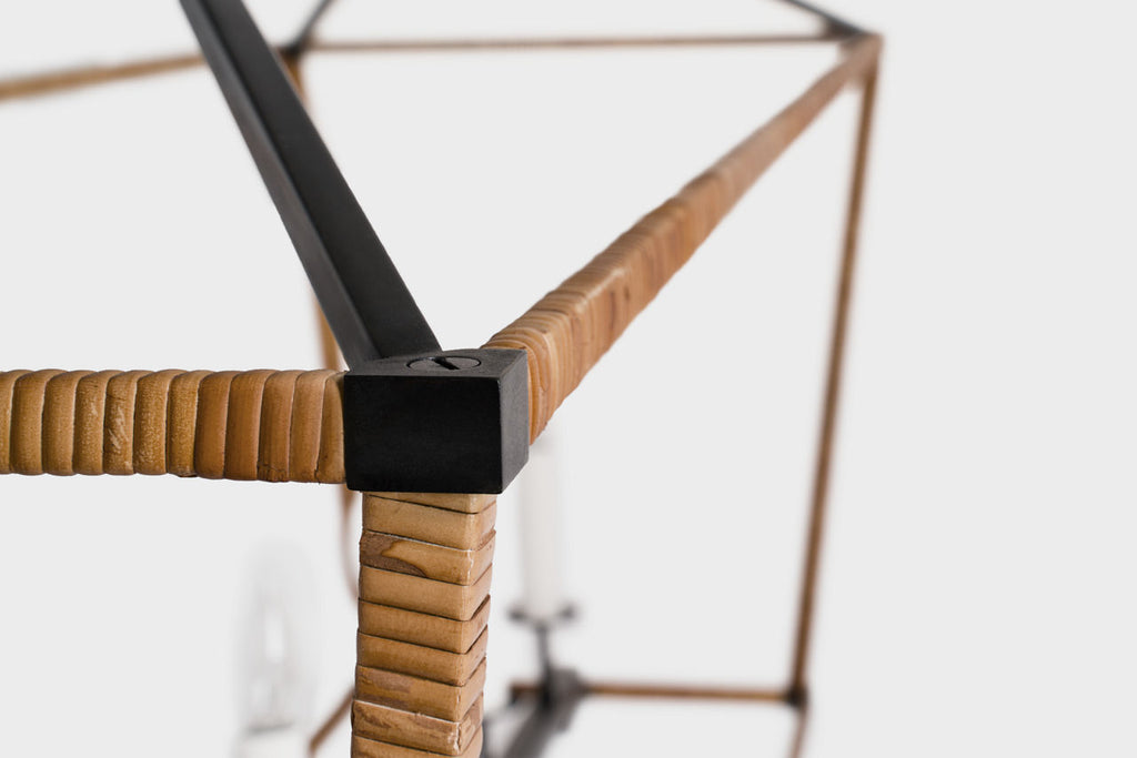 Darlana Large Rattan Wrapped Linear Lantern | Aged Iron and Natural Rattan
