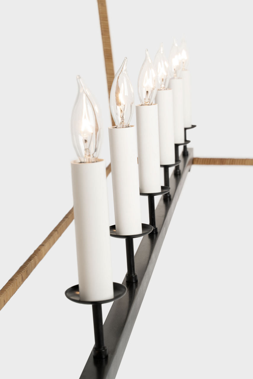 Darlana Large Rattan Wrapped Linear Lantern | Aged Iron and Natural Rattan