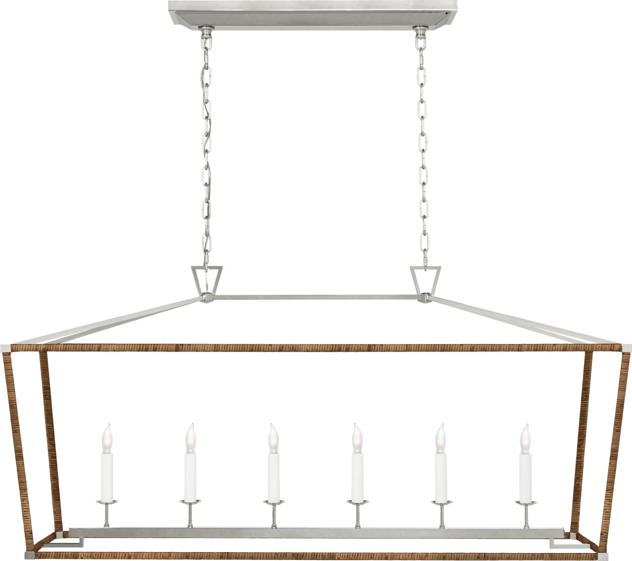 Darlana Large Rattan Wrapped Linear Lantern | Polished Nickel and Natural Rattan